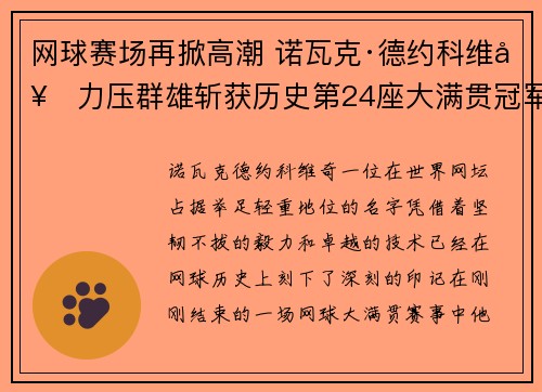 网球赛场再掀高潮 诺瓦克·德约科维奇力压群雄斩获历史第24座大满贯冠军